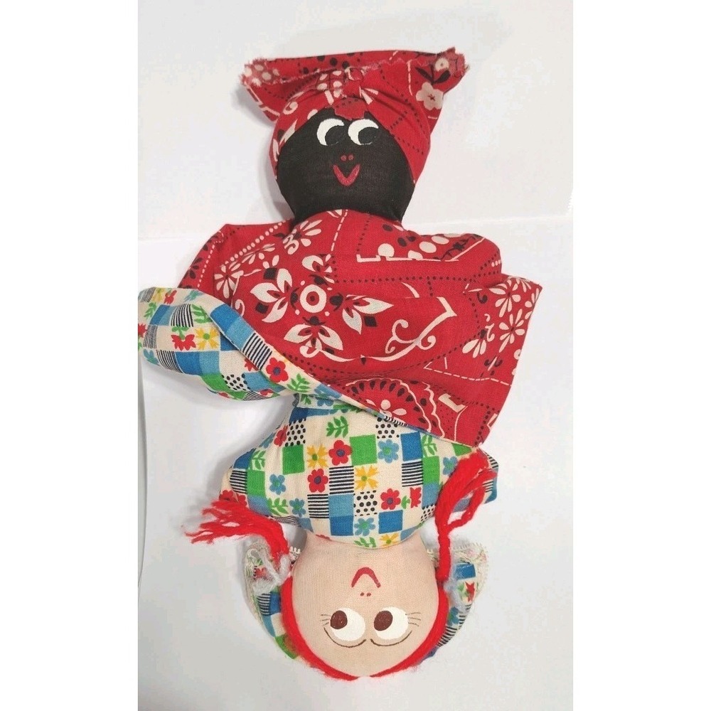Vtg Cloth Topsy Turvy Flip Rag Doll Black & White Adorable Dolls Two In One 10"